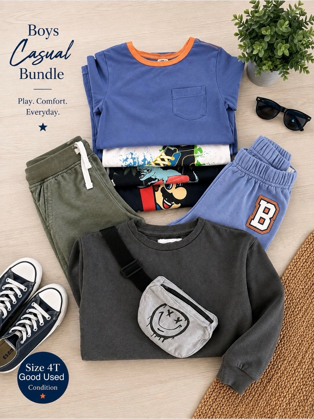 Boys 4T Clothing Bundle Lot | Kids Casual Tops & Pants | Graphic Tee